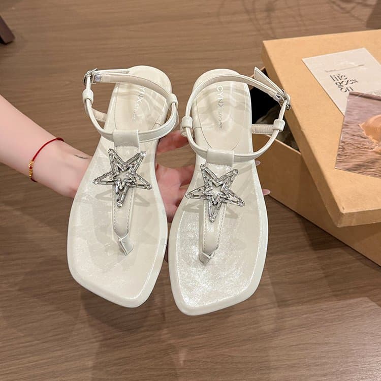 Women's Luxury Flat Sandals, New Summer Niche Design Rhinestone Thong Flip Flops image 2